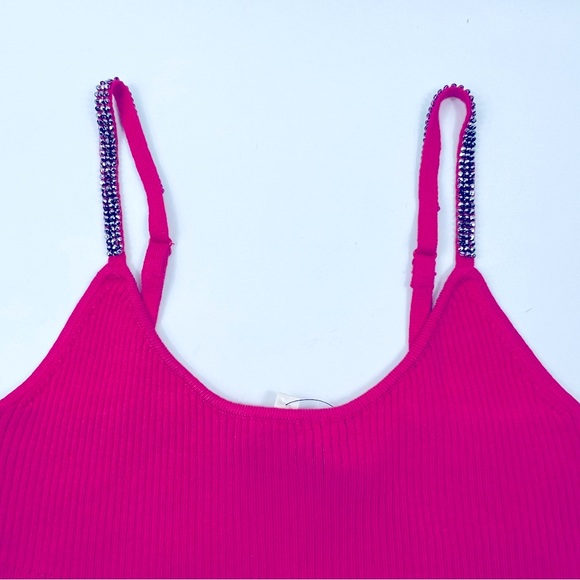 Guess Rhinestone Thong Bodysuit With Rhinestone Straps Rose Fuchsia Pink S NWT - Picture 5 of 13